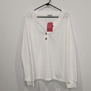 COPY - L03 White Waffle Textured Long sleeve Top
